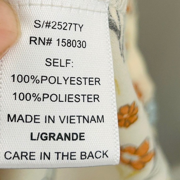 Love Tree Floral Wrap Blouse Top Ivory Orange Blue Petite Size L - Picture 3 of 4